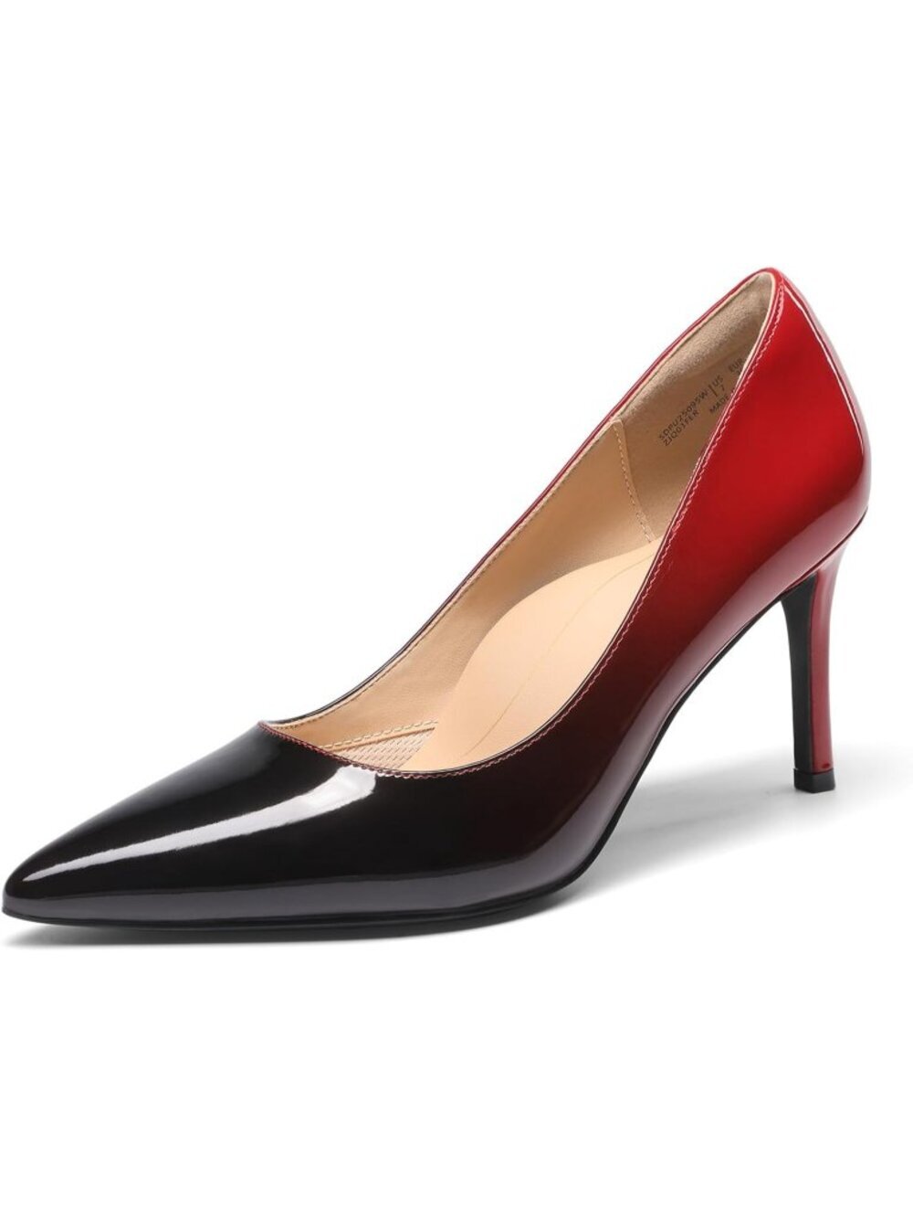 Women's High Heel Black Faux Leather Pump Closed Pointed Toe Comfortable Shoes